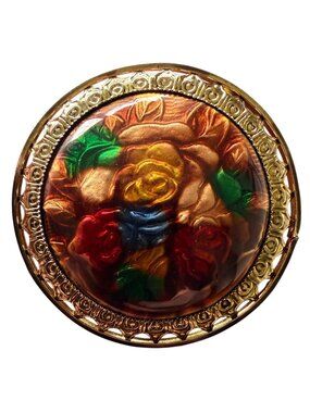 Vintage Reverse Carved Lucite Brooch Gold Tone Floral Pin 1950s New Old Stock